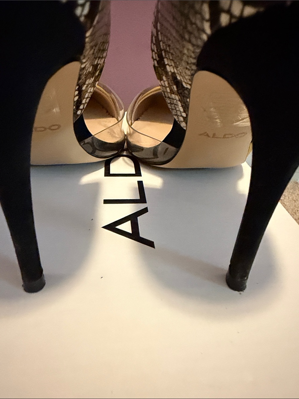 ALDO Yellow Pointed D'Orsay Pumps with Snakeskin-Print Heel - Picture 4 of 6